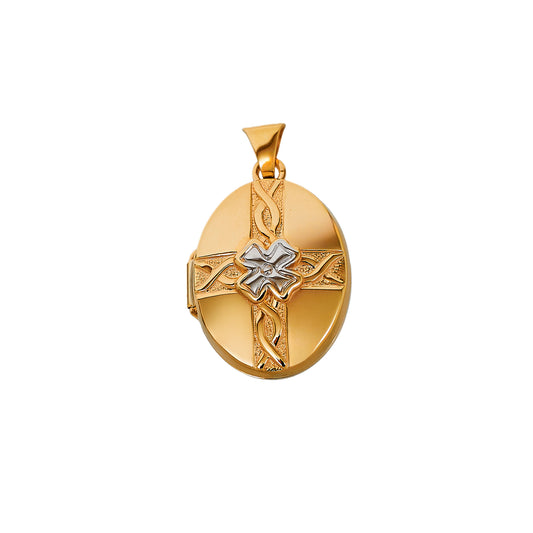 Pre-Owned 9ct Gold 2 Tone Flower & Cross Best Friend Locket