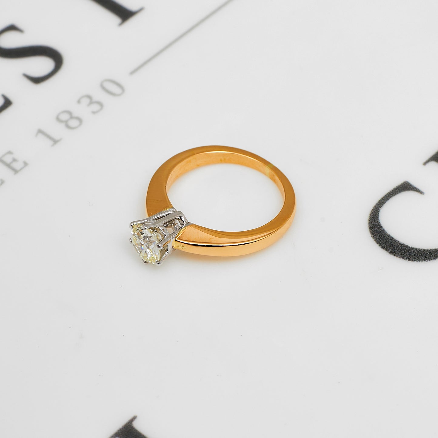 Pre-Owned 14ct 2 Tone Gold Solitaire Diamond Ring Size M