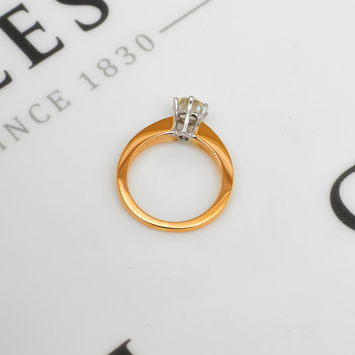 Pre-Owned 14ct 2 Tone Gold Solitaire Diamond Ring Size M