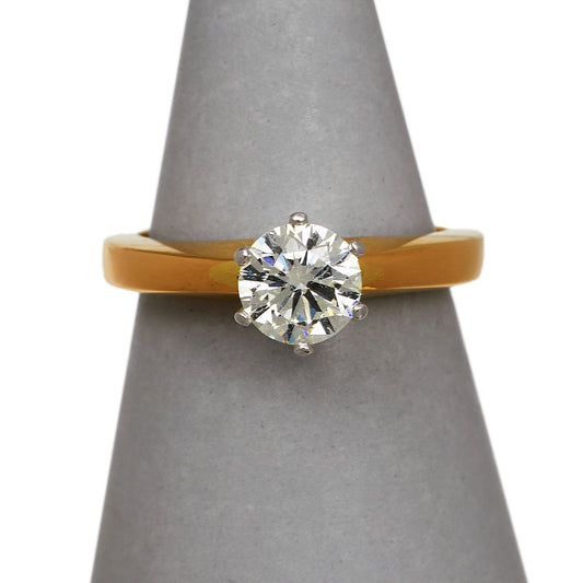 Pre-Owned 14ct 2 Tone Gold Solitaire Diamond Ring Size M