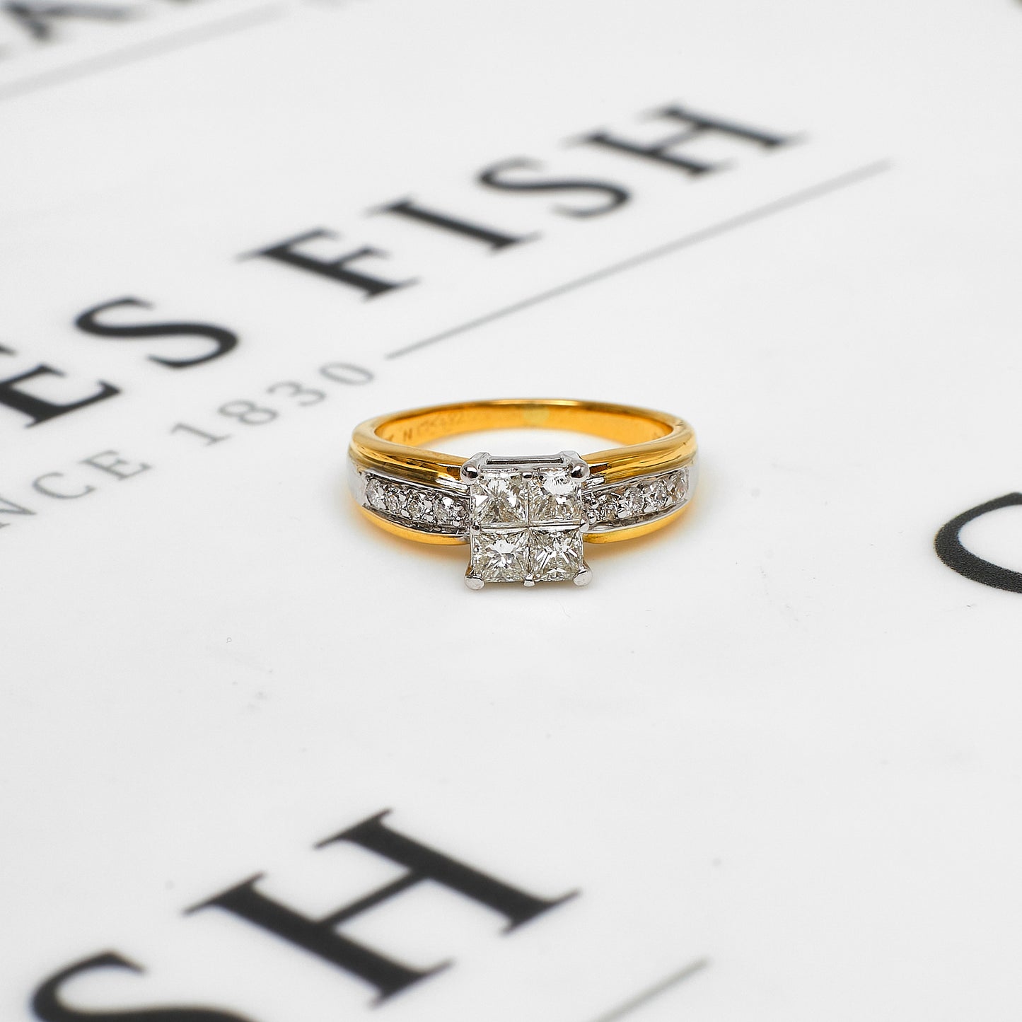 Pre-Owned 18ct Gold & 4 Princess Cut Diamond Ring Size Q
