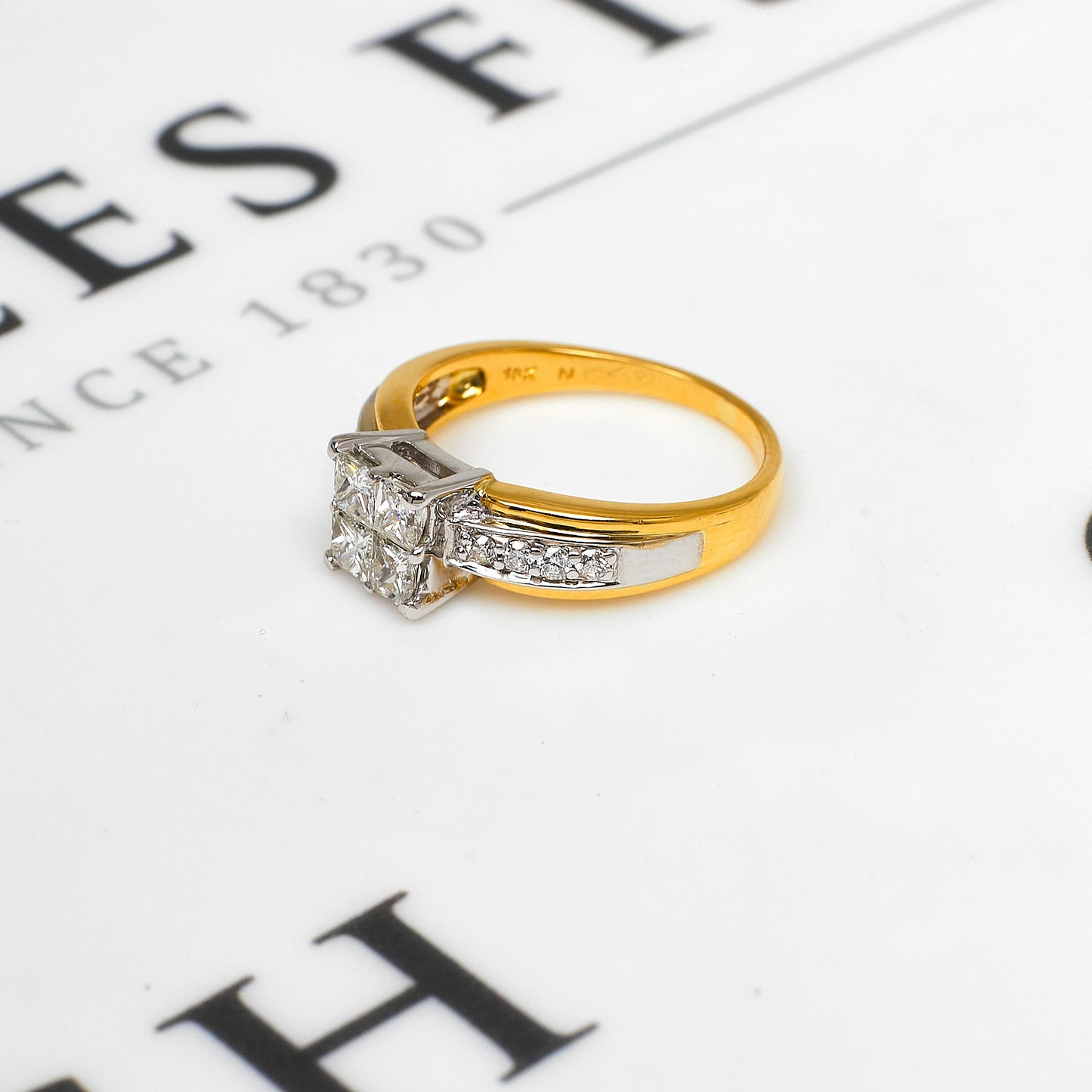 Pre-Owned 18ct Gold & 4 Princess Cut Diamond Ring Size Q