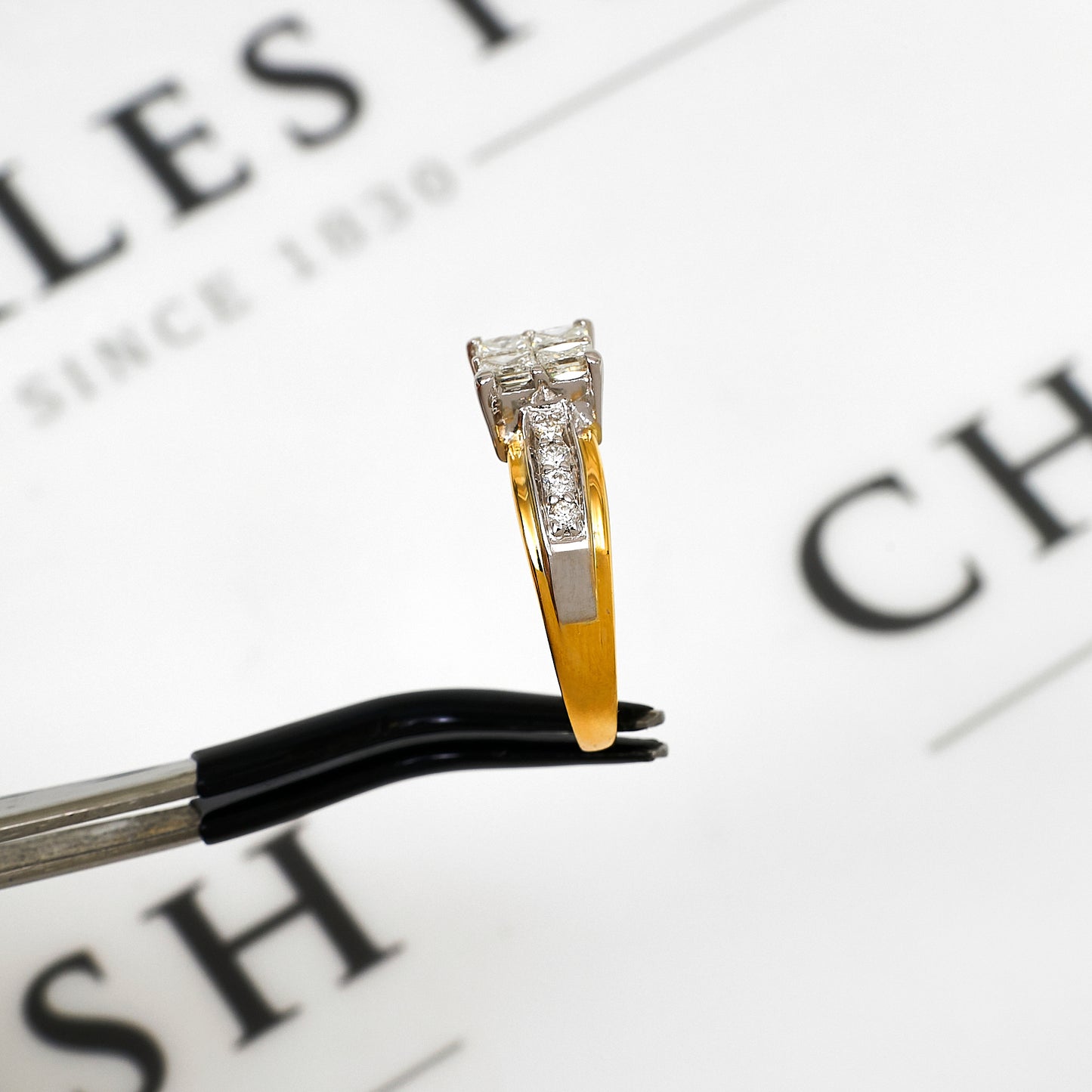 Pre-Owned 18ct Gold & 4 Princess Cut Diamond Ring Size Q