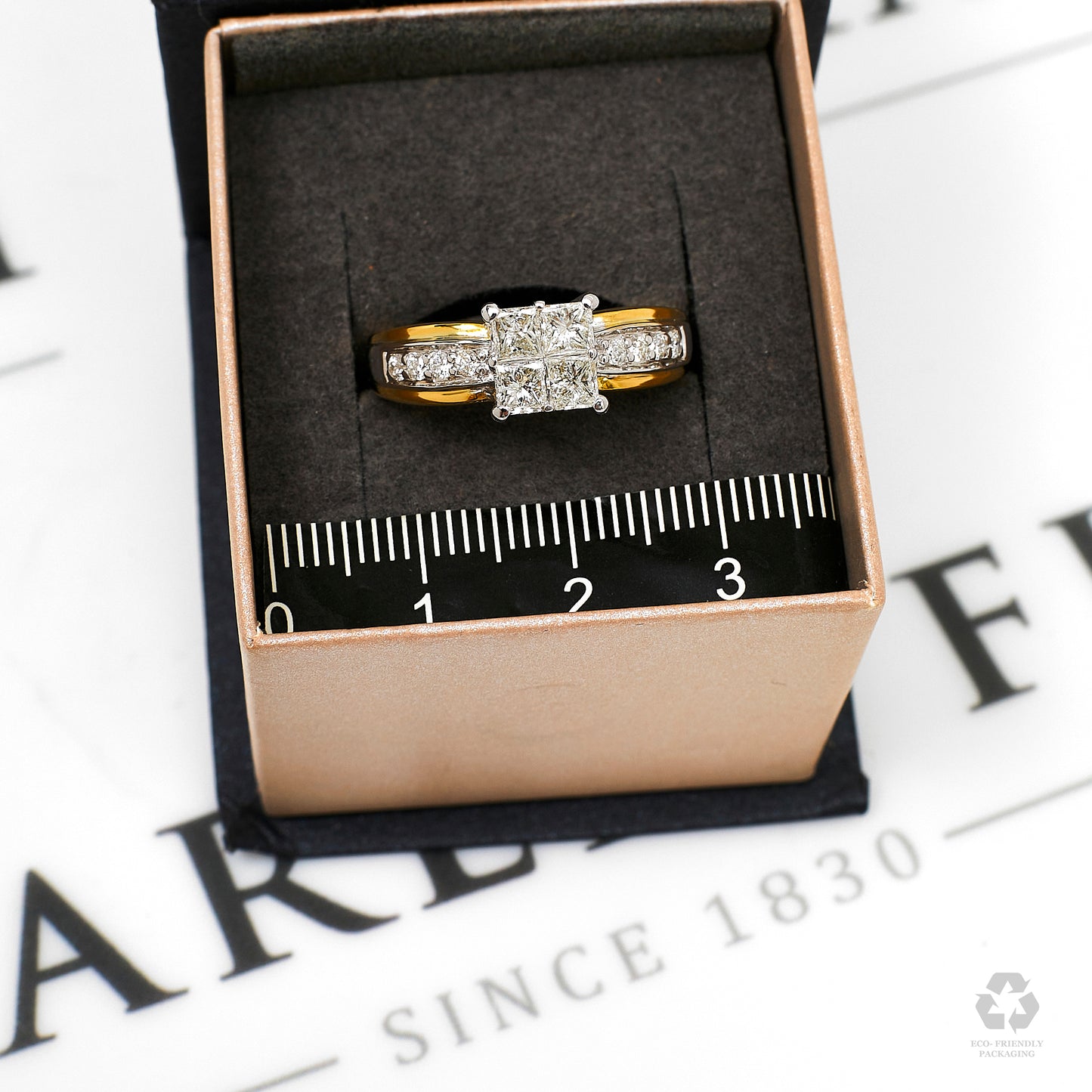 Pre-Owned 18ct Gold & 4 Princess Cut Diamond Ring Size Q