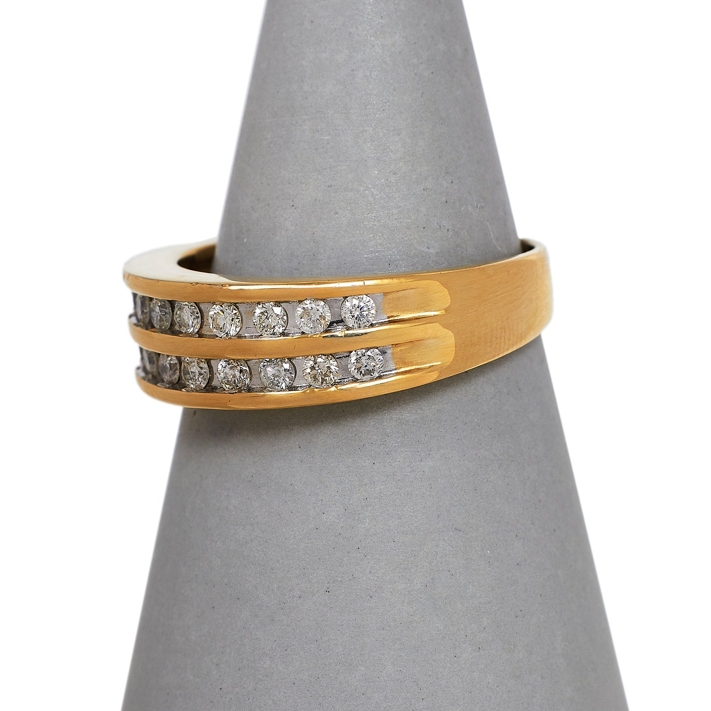 Pre-Owned 9ct Gold 2 Row Diamond Band Ring Size R