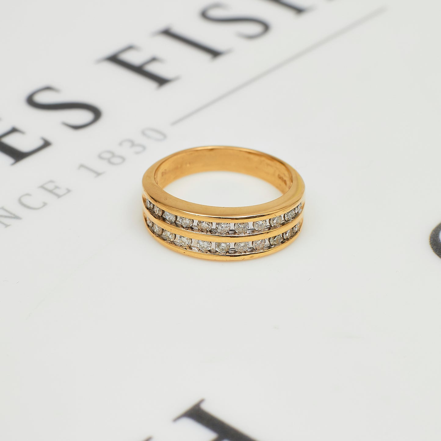 Pre-Owned 9ct Gold 2 Row Diamond Band Ring Size R