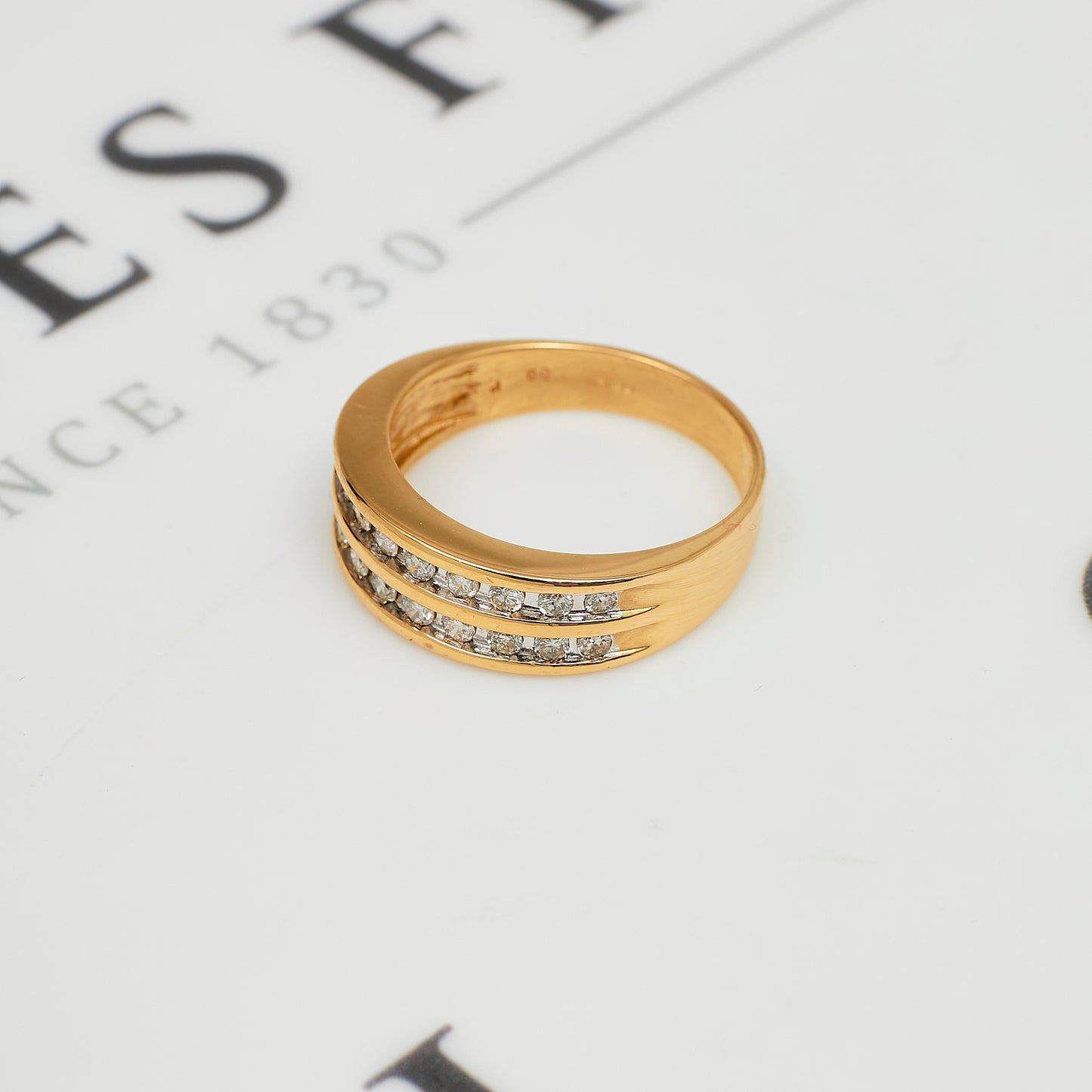 Pre-Owned 9ct Gold 2 Row Diamond Band Ring Size R