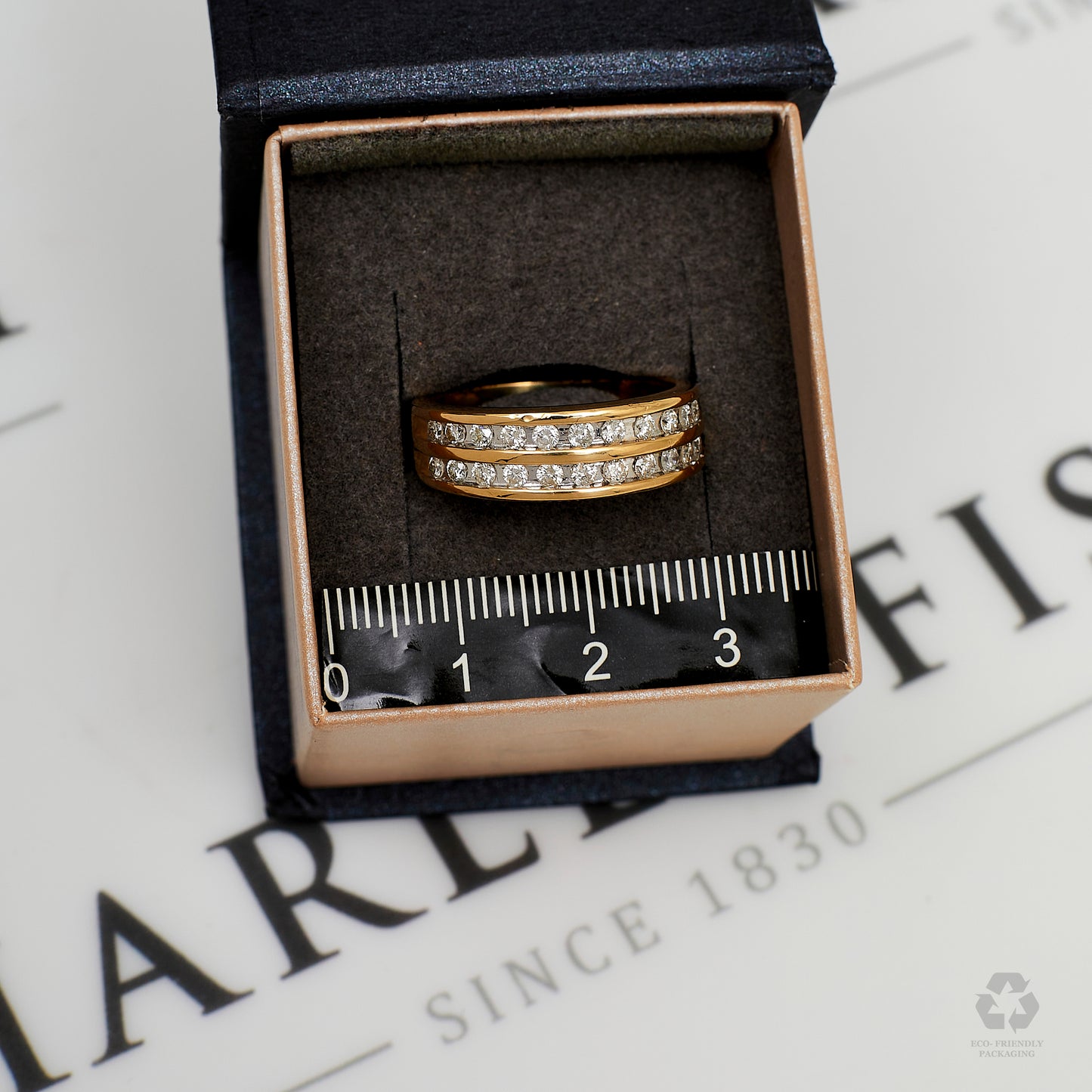 Pre-Owned 9ct Gold 2 Row Diamond Band Ring Size R