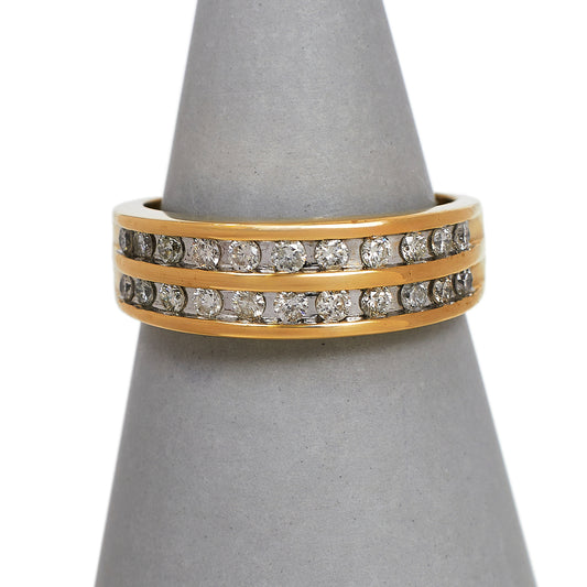 Pre-Owned 9ct Gold 2 Row Diamond Band Ring Size R