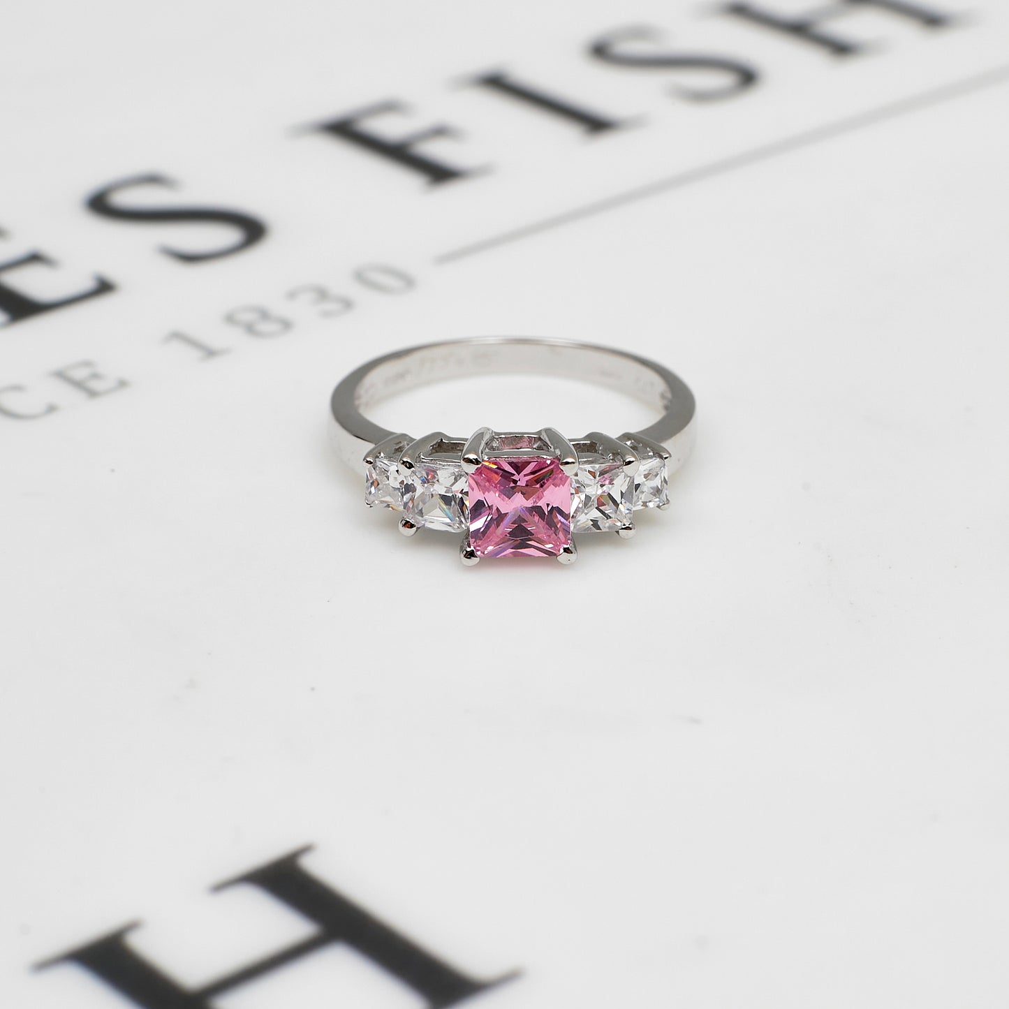 Pre-Owned 9ct White Gold Pink & White CZ Dress Ring Size L