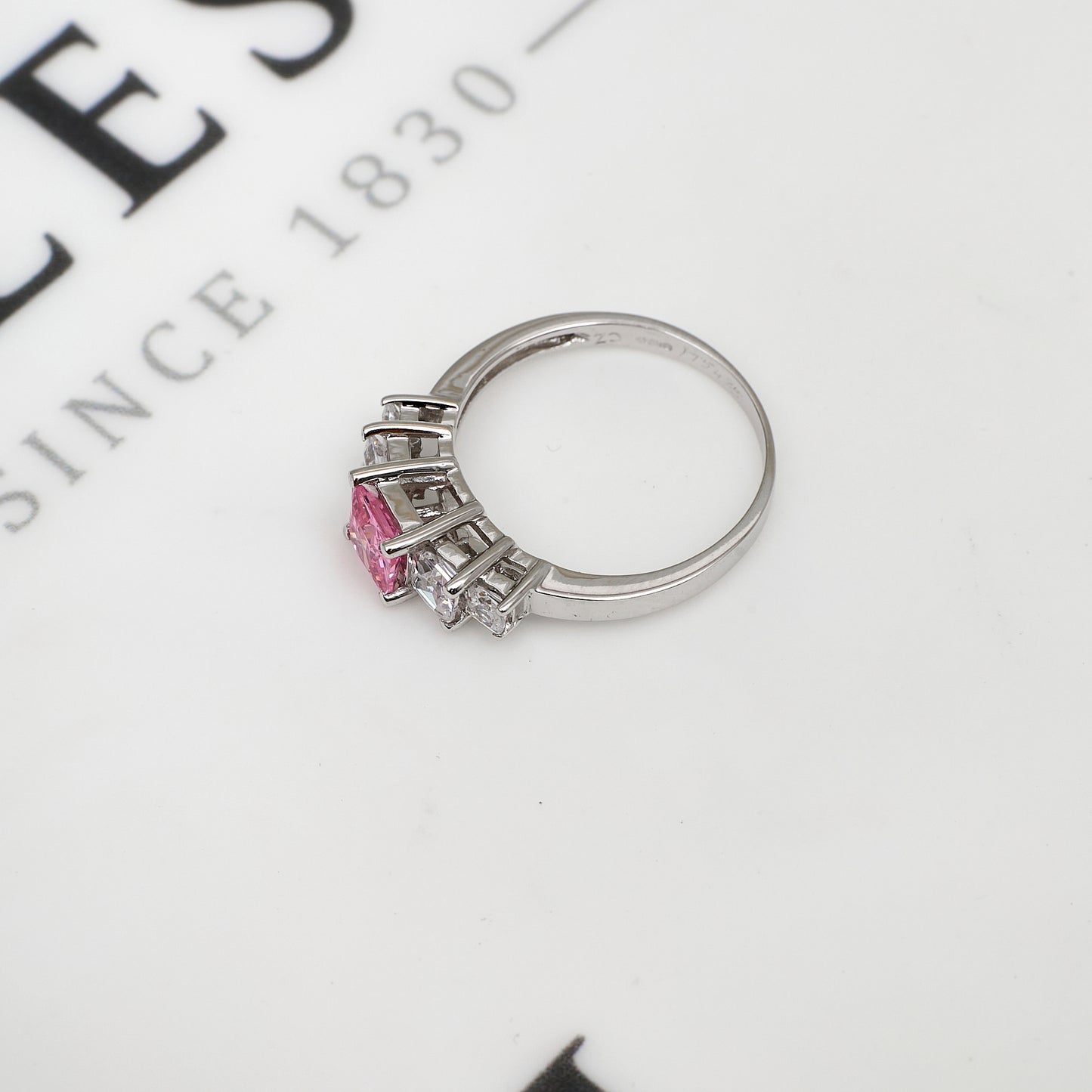 Pre-Owned 9ct White Gold Pink & White CZ Dress Ring Size L