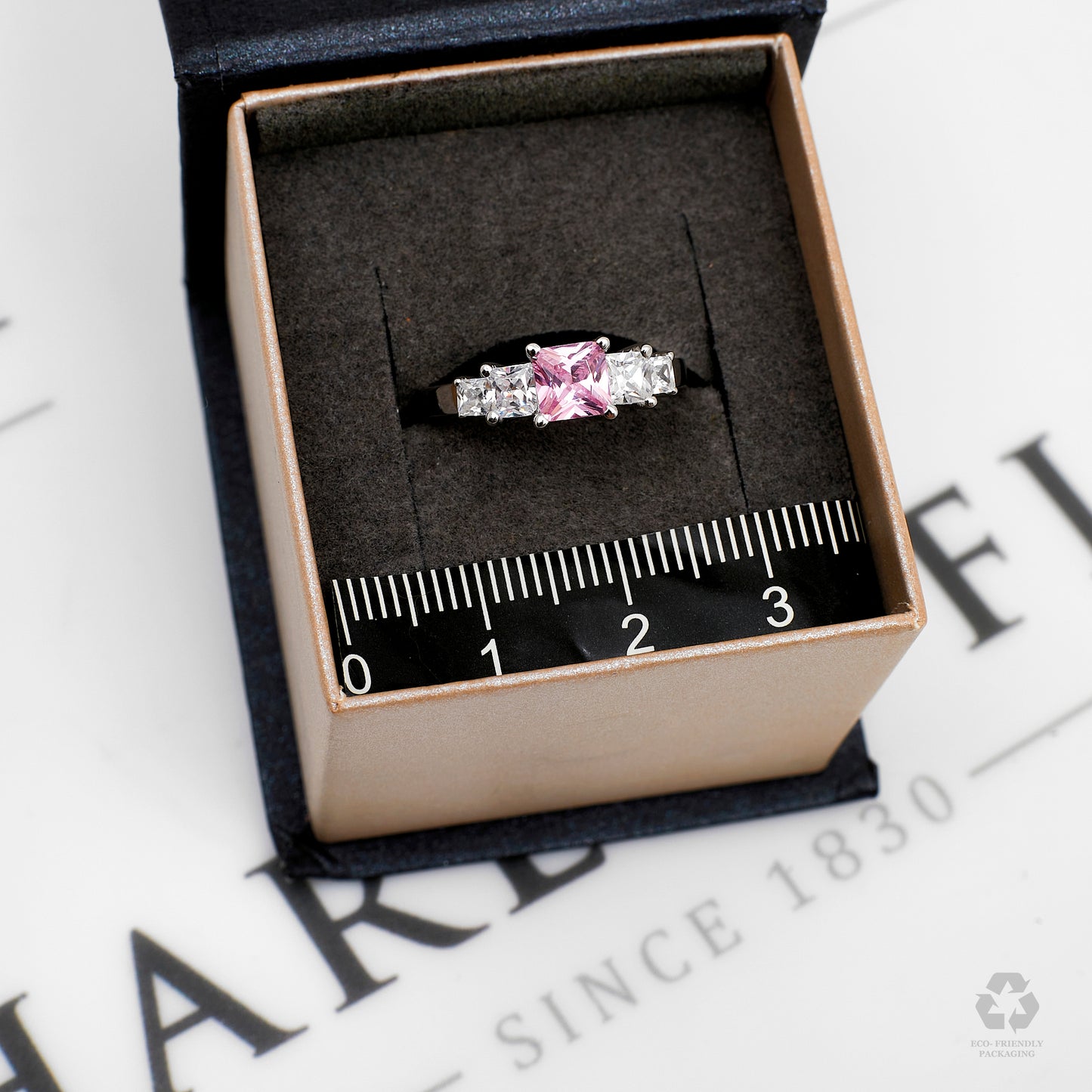 Pre-Owned 9ct White Gold Pink & White CZ Dress Ring Size L