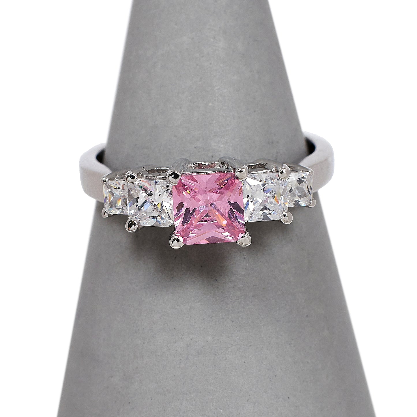 Pre-Owned 9ct White Gold Pink & White CZ Dress Ring Size L