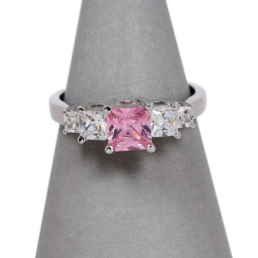Pre-Owned 9ct White Gold Pink & White CZ Dress Ring Size L