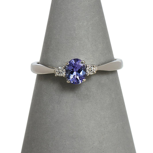 Pre-Owned 9ct White Gold Tanzanite & Diamond Ring Size M