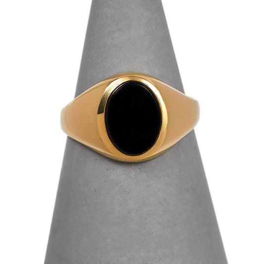 Pre-Owned 9ct Gold Oval Onyx Signet Ring Size I