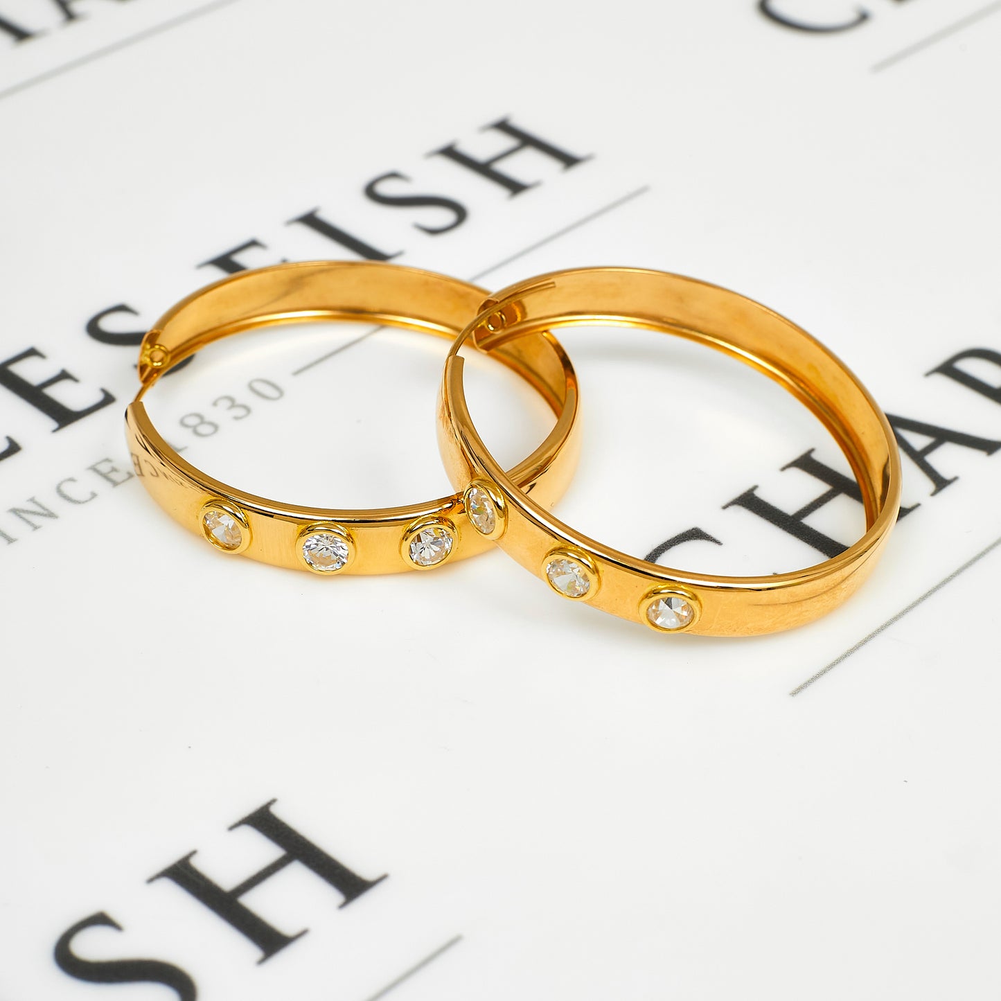 Pre-Owned 18ct Gold 3 CZ Hoop Earrings 45mm x 46mm