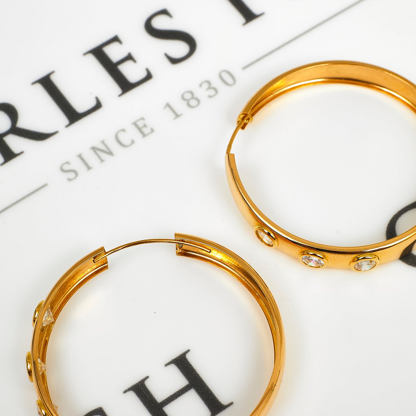 Pre-Owned 18ct Gold 3 CZ Hoop Earrings 45mm x 46mm