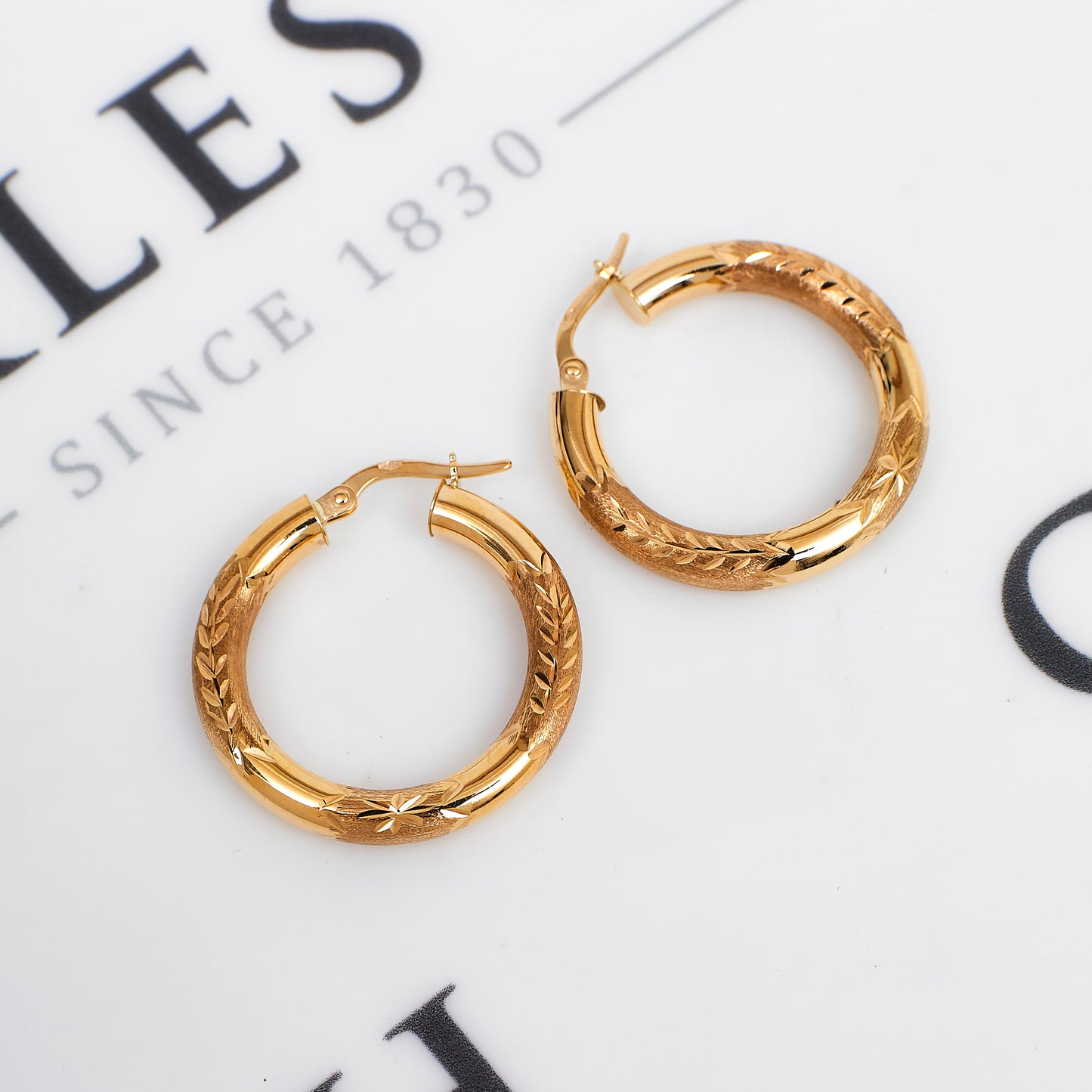Pre-Owned 9ct Gold Patterned Creole Hoop Earrings