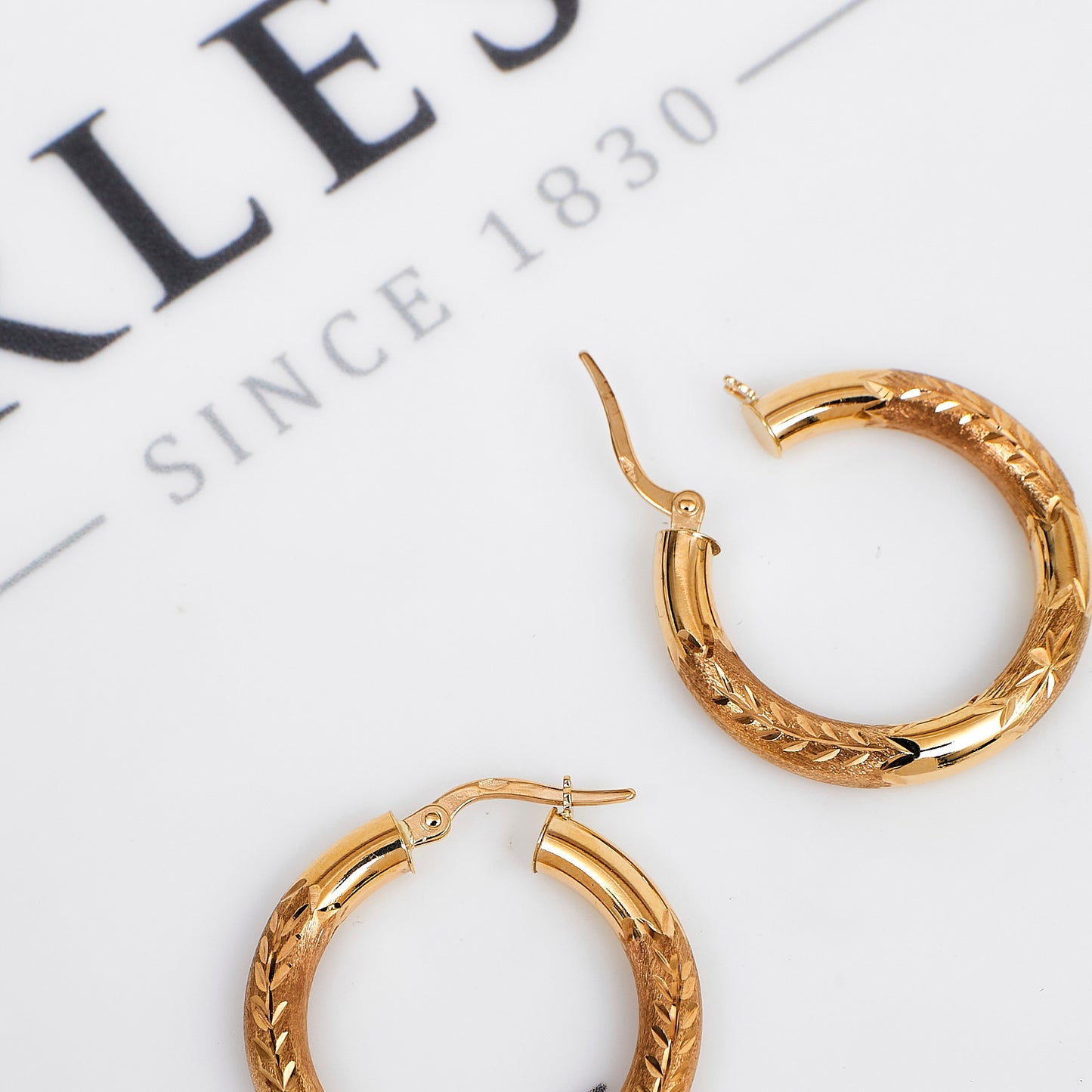 Pre-Owned 9ct Gold Patterned Creole Hoop Earrings
