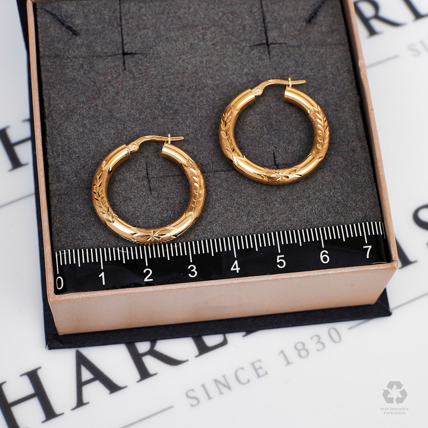 Pre-Owned 9ct Gold Patterned Creole Hoop Earrings