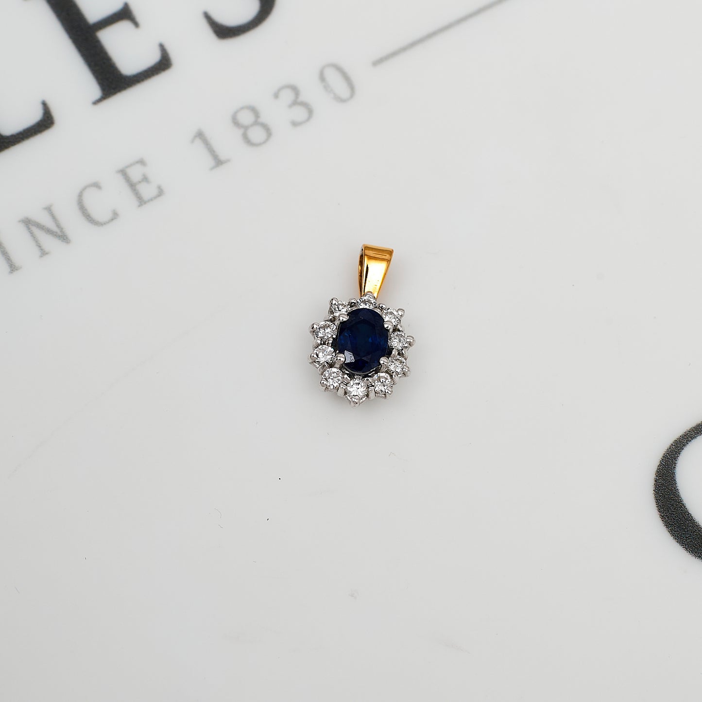 Pre-Owned 14ct Gold Sapphire & Diamond Cluster Pendant