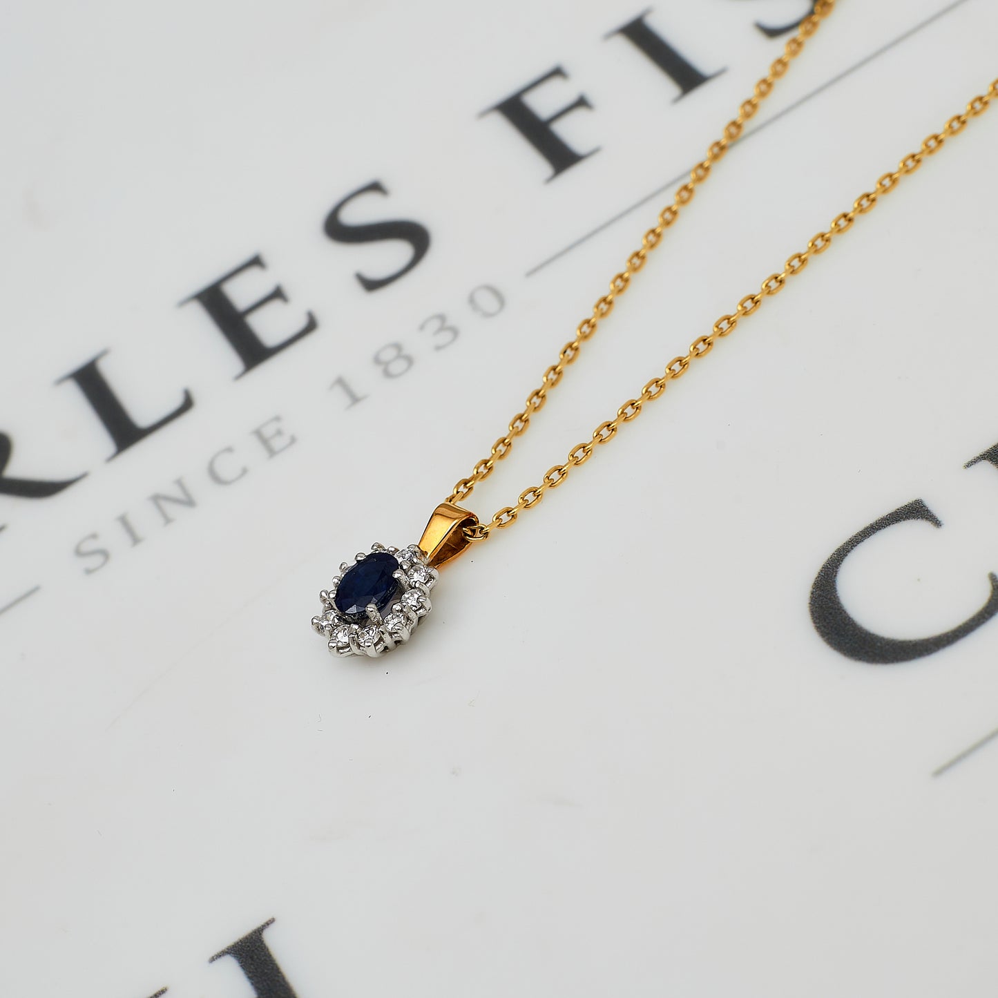 Pre-Owned 14ct Gold Sapphire & Diamond Cluster Pendant