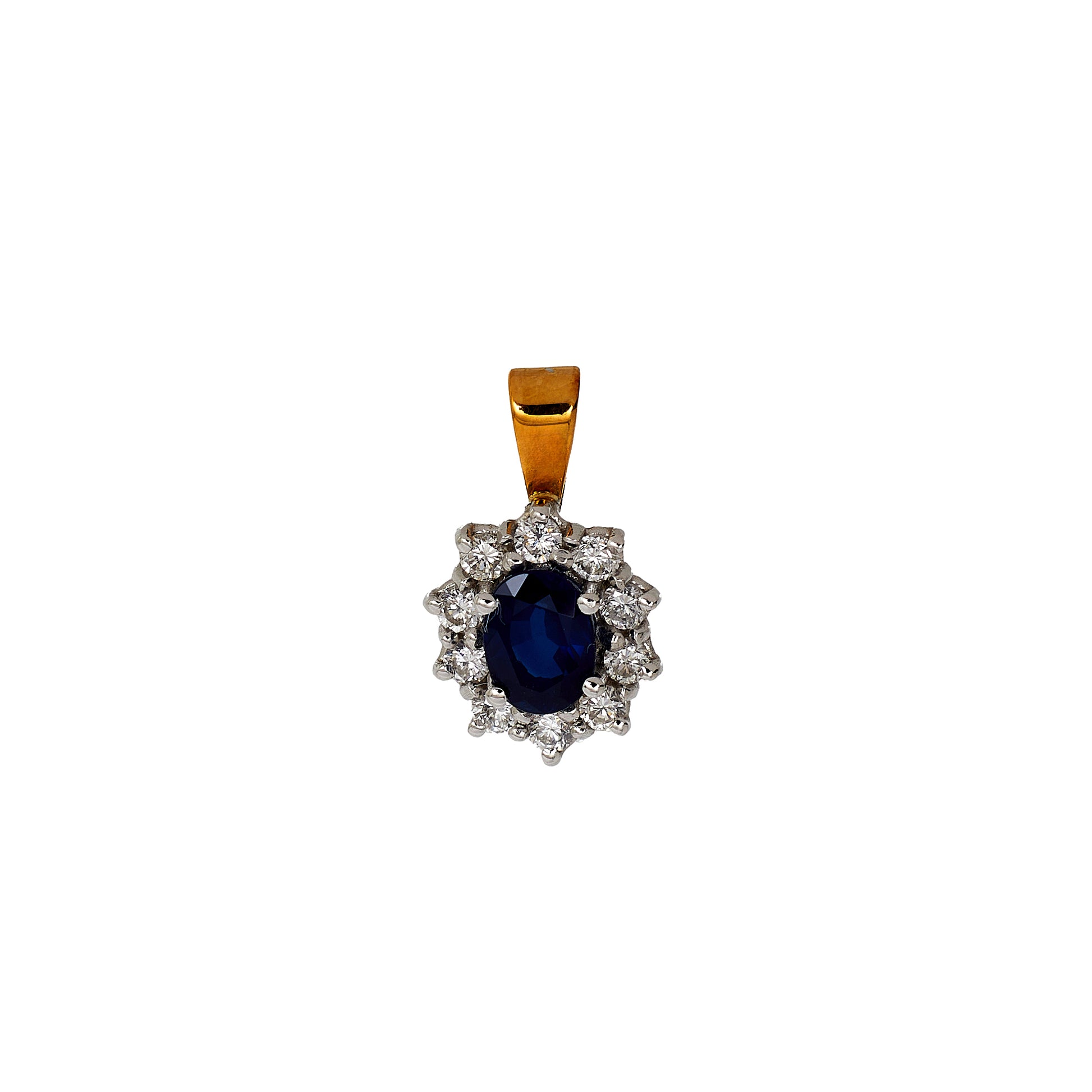 Pre-Owned 14ct Gold Sapphire & Diamond Cluster Pendant