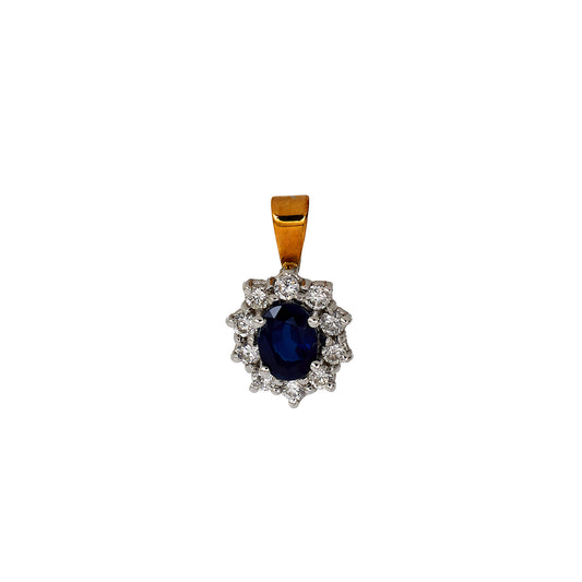 Pre-Owned 14ct Gold Sapphire & Diamond Cluster Pendant