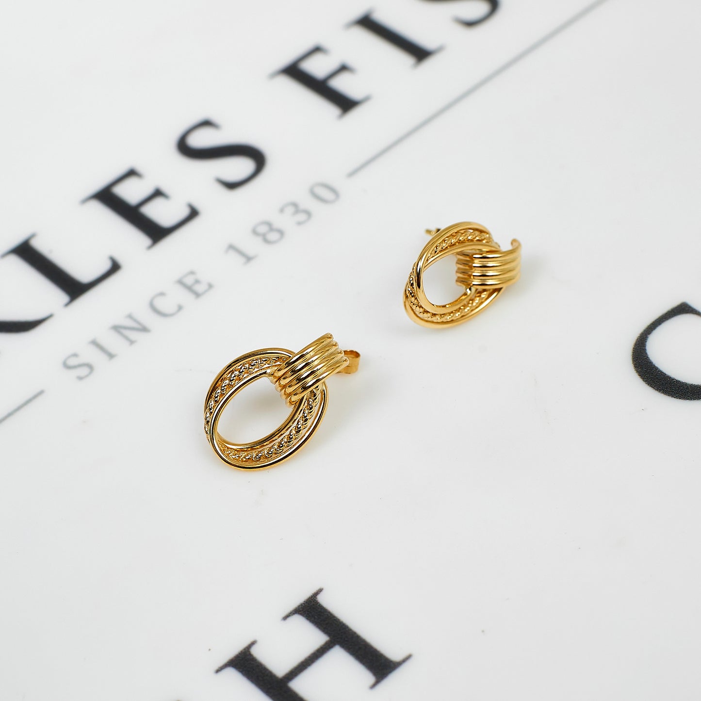 Pre-Owned 9ct Gold 3 Oval Design Stud Dangle Earrings