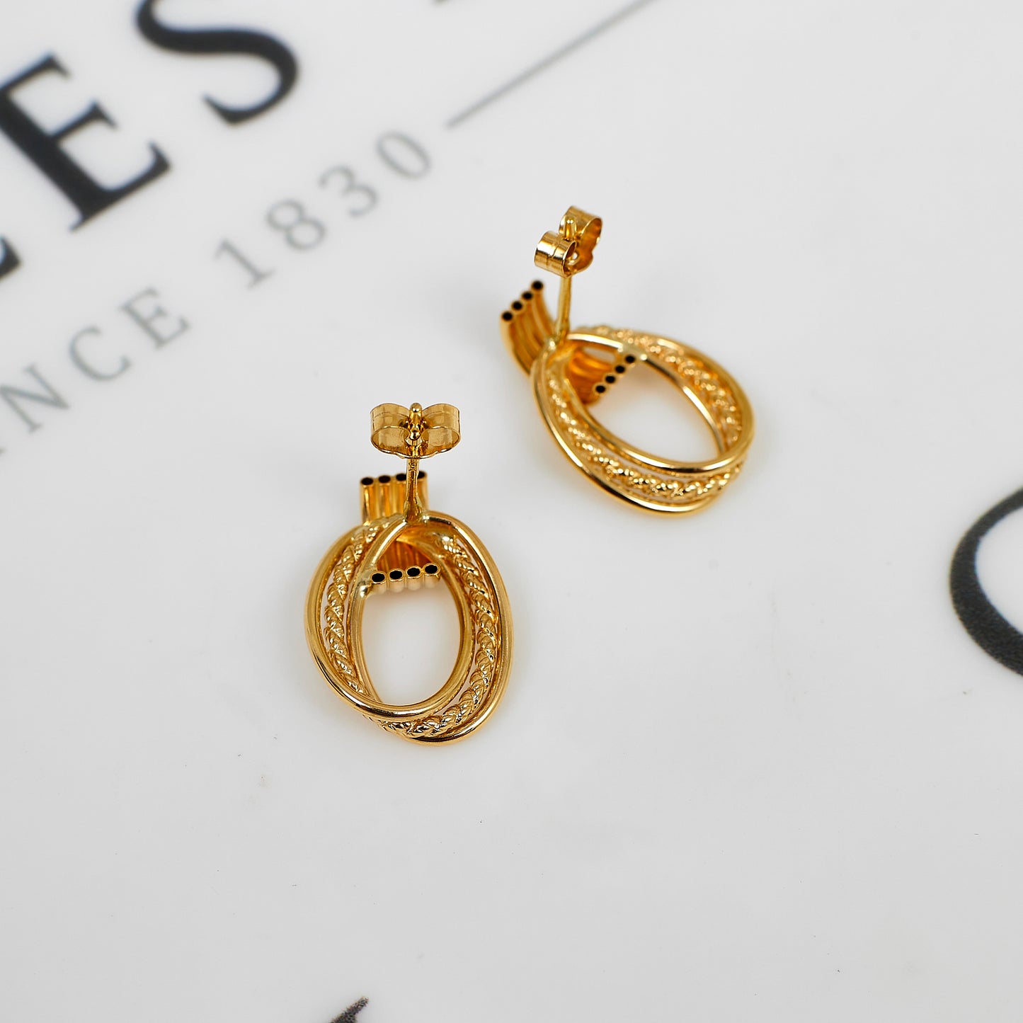 Pre-Owned 9ct Gold 3 Oval Design Stud Dangle Earrings
