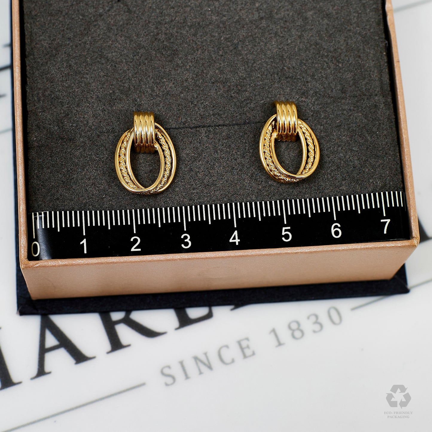 Pre-Owned 9ct Gold 3 Oval Design Stud Dangle Earrings