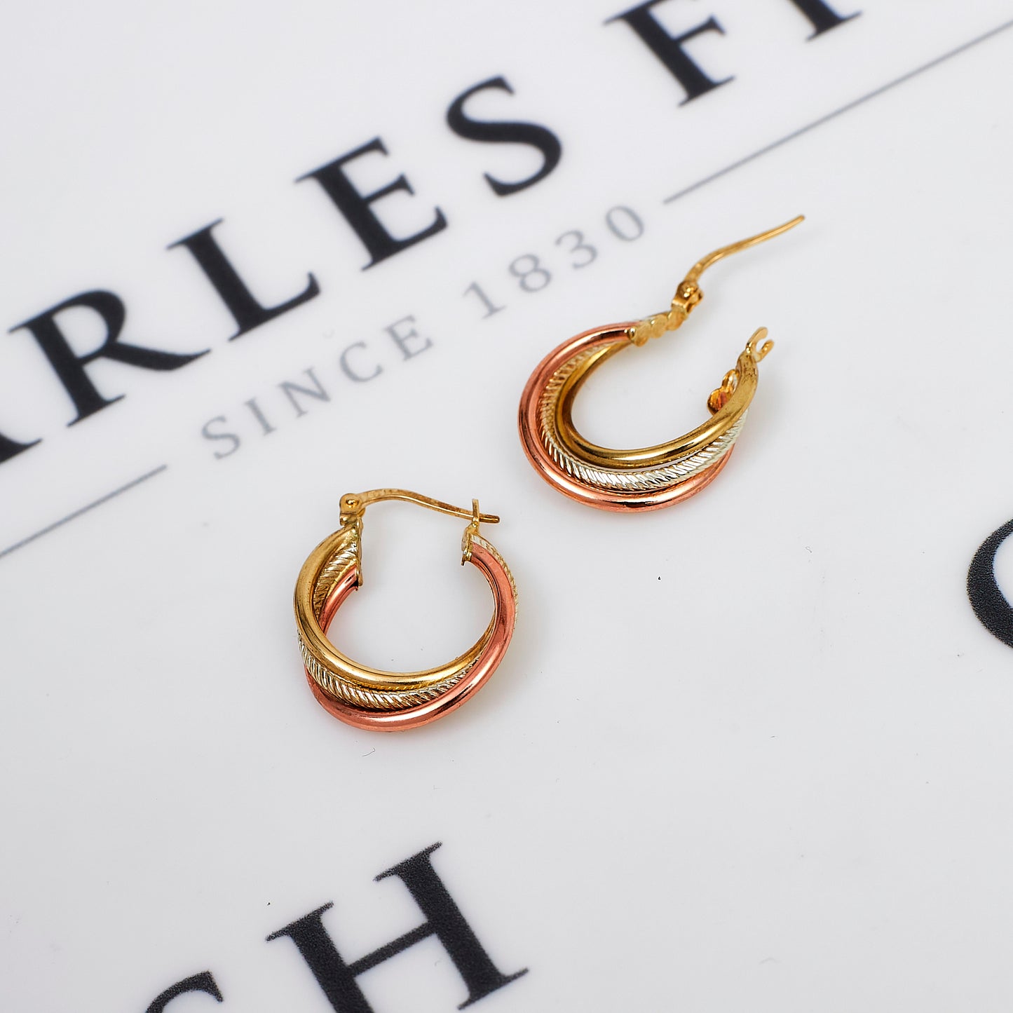 Pre-Owned 9ct Gold Tricolour 3 Hoop Creole Earrings