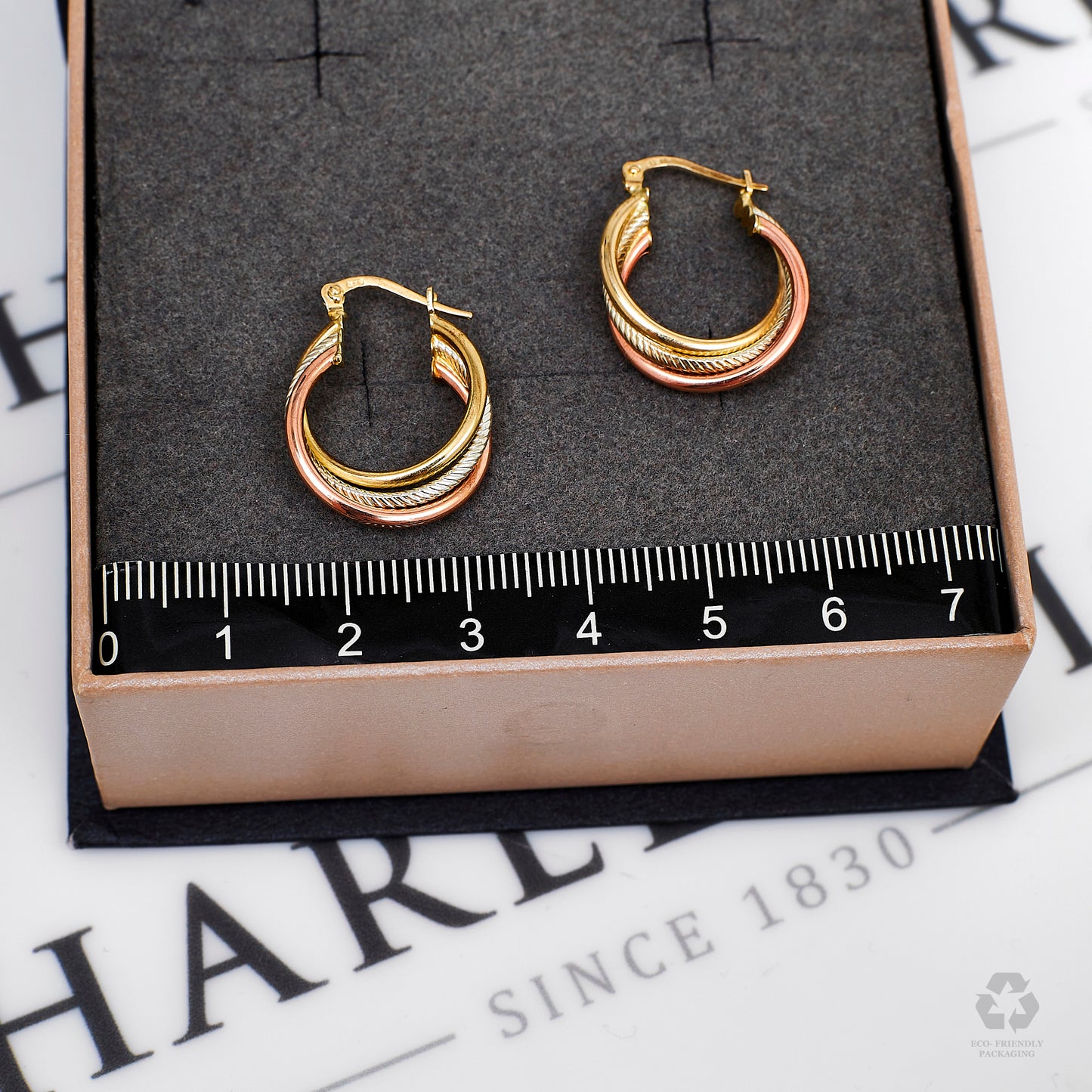Pre-Owned 9ct Gold Tricolour 3 Hoop Creole Earrings