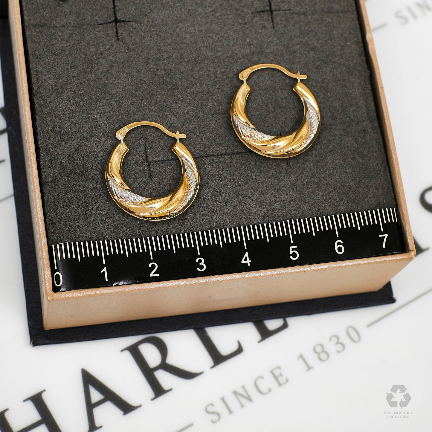 Pre-Owned 9ct Gold 2 Tone Creole Twist Hoop Earrings