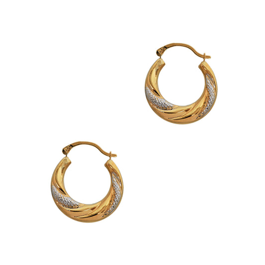 Pre-Owned 9ct Gold 2 Tone Creole Twist Hoop Earrings