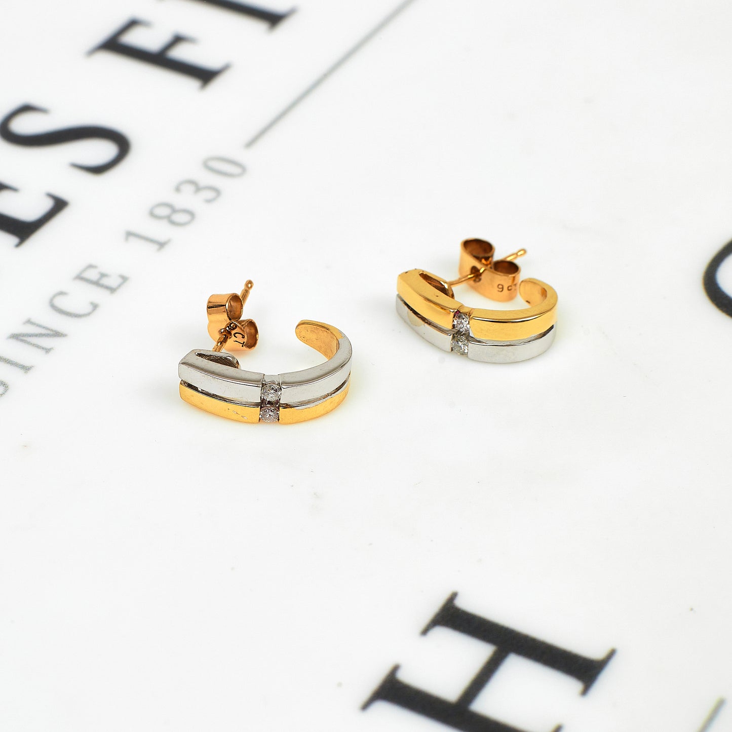 Pre-Owned 9ct Gold 2 Tone Diamond Earrings