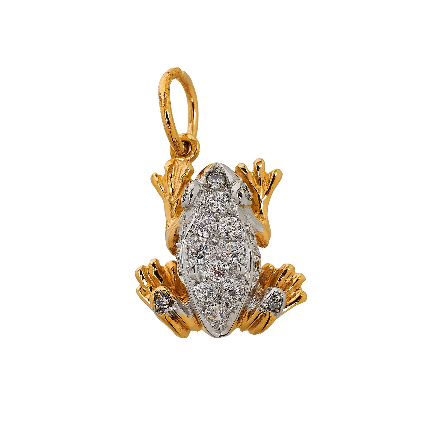 Pre-Owned 2 Tone 9ct Gold & CZ Frog Pendant