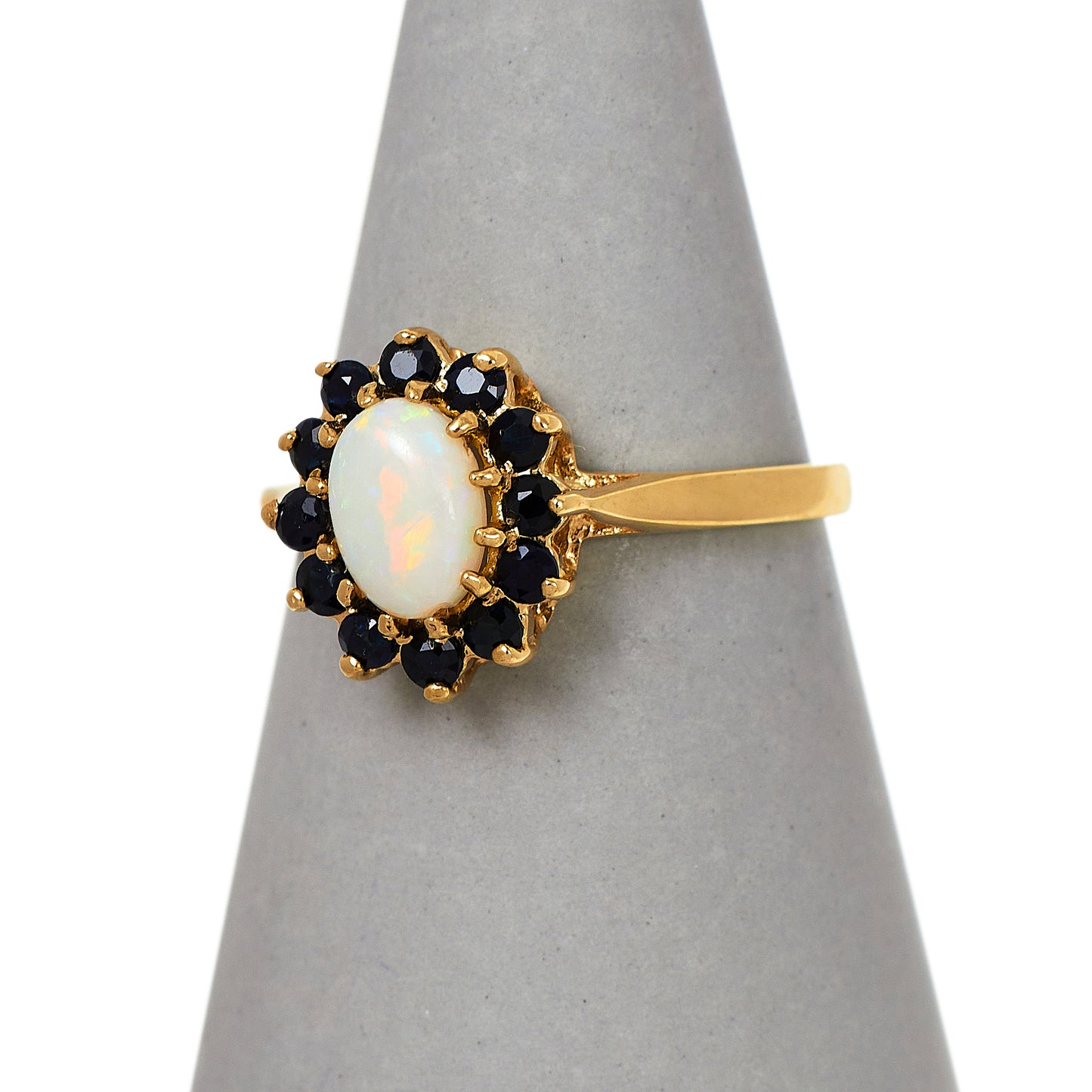Pre-Owned 9ct Gold Oval Opal & Sapphire Cluster Ring Size P