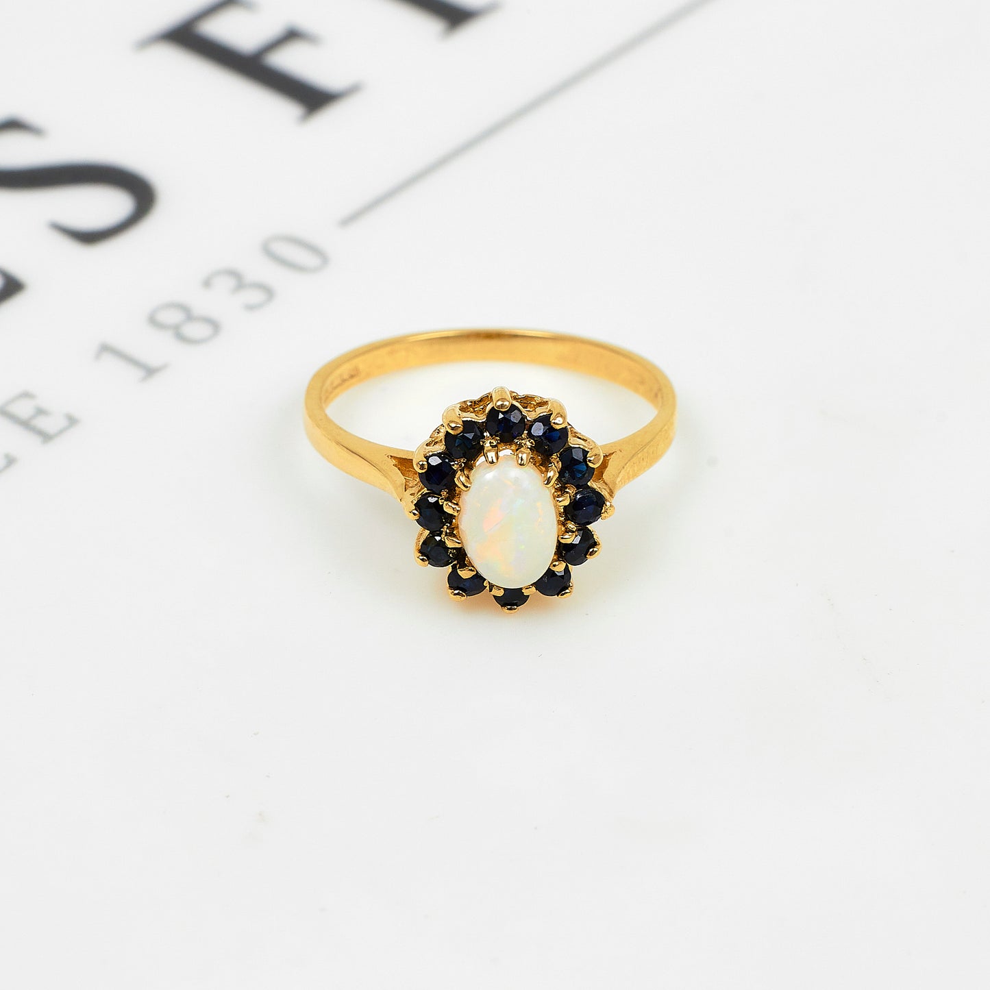 Pre-Owned 9ct Gold Oval Opal & Sapphire Cluster Ring Size P