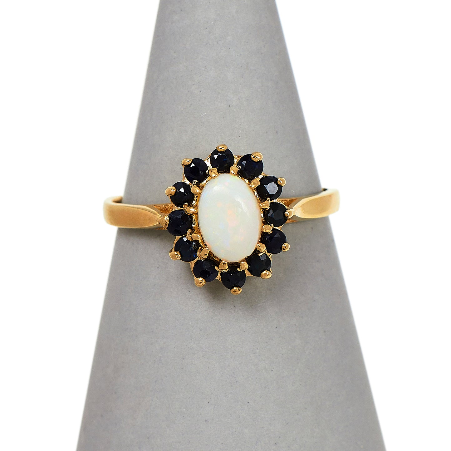 Pre-Owned 9ct Gold Oval Opal & Sapphire Cluster Ring Size P