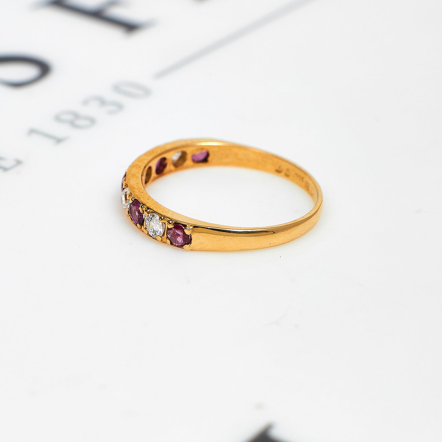 Pre-Owned 9ct Gold Ruby & CZ Band Ring Size K