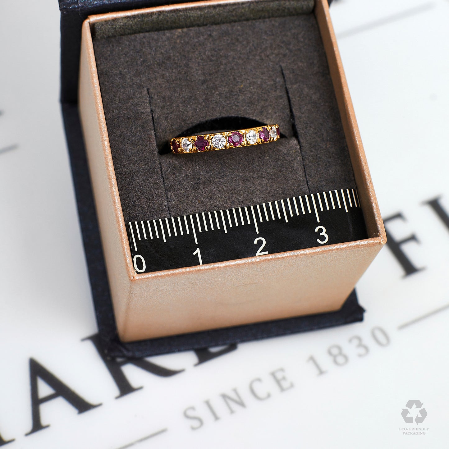 Pre-Owned 9ct Gold Ruby & CZ Band Ring Size K