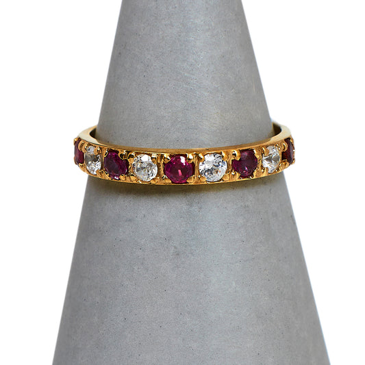 Pre-Owned 9ct Gold Ruby & CZ Band Ring Size K