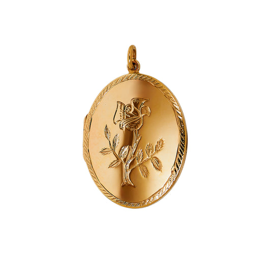 Pre-Owned 9ct Gold Flower Design Oval Locket