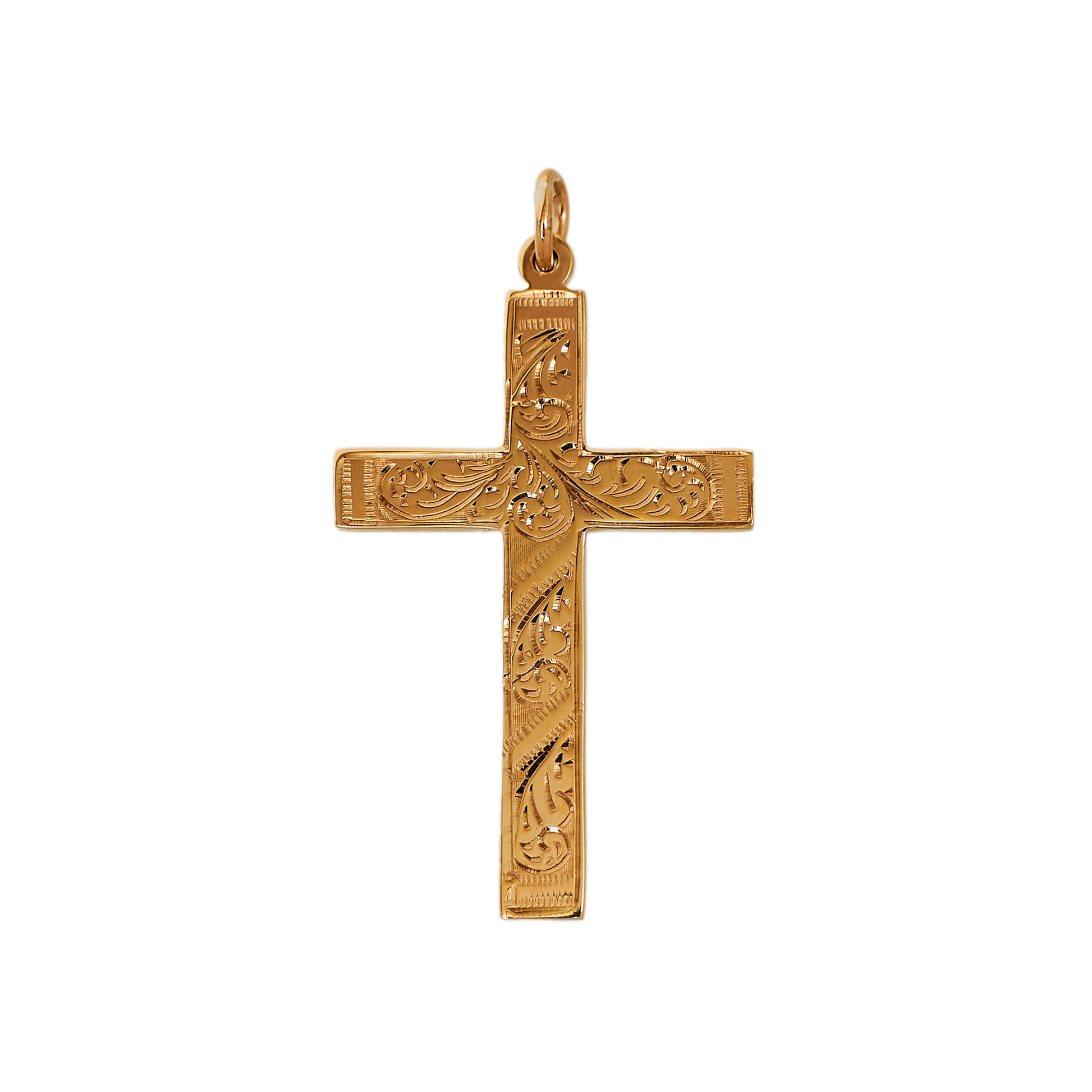 Pre-Owned 9ct Gold Mid-Size Patterned Cross Pendant
