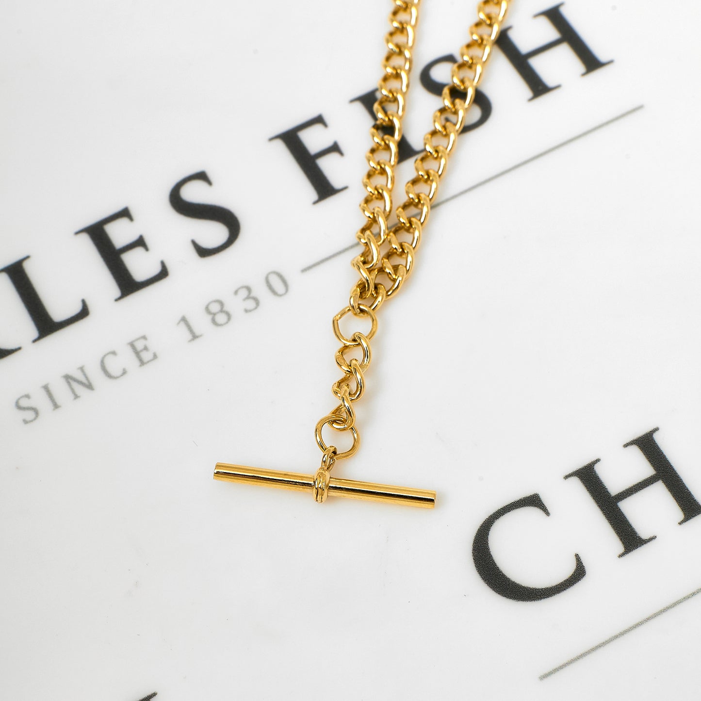 Pre-Owned 9ct Gold Double Albert Chain Necklace & T Bar