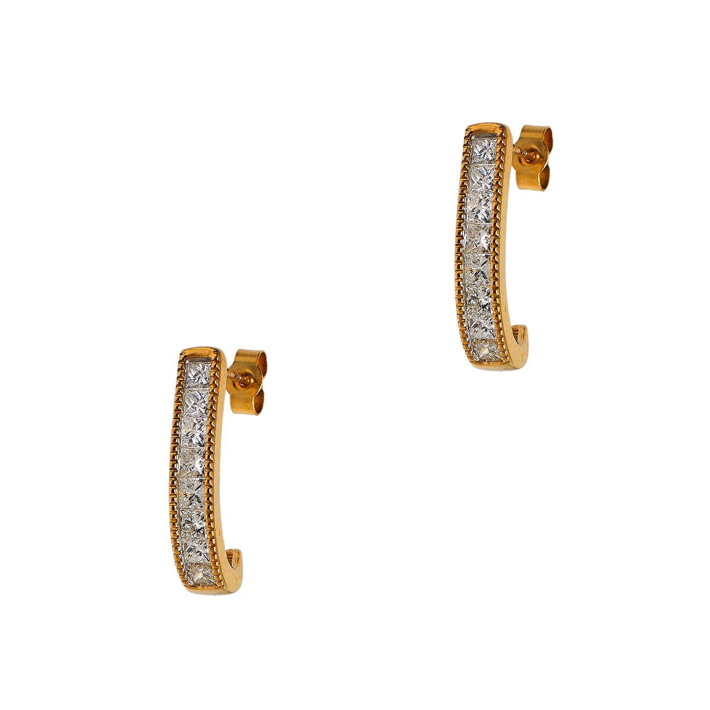 Pre-Owned 18ct Gold 8 Princess Cut Diamond Earrings