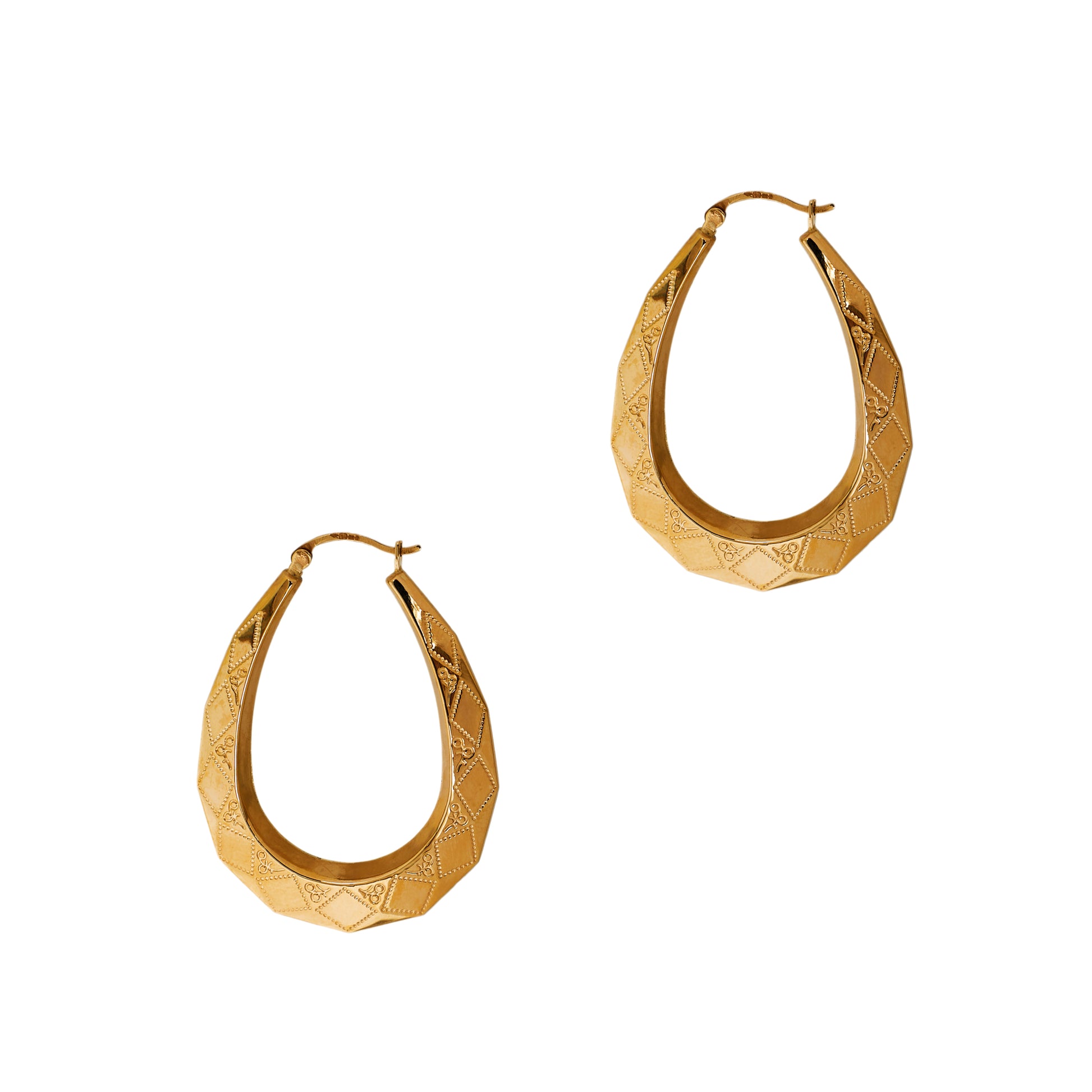 Pre-Owned 9ct Gold Patterned Oval Creole Hoop Earrings