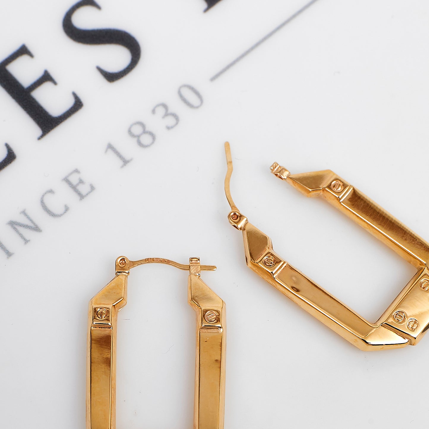 Pre-Owned 9ct Gold Rectangular Screw Detail Creole Earrings